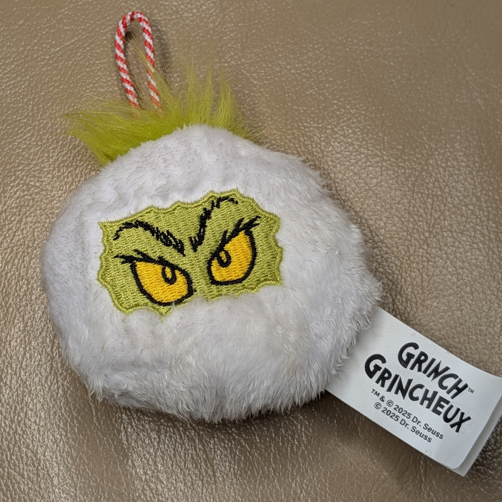 McDonald's Canada 2025 Christmas Grinch White Snowball Toy Plush Tree Ornament